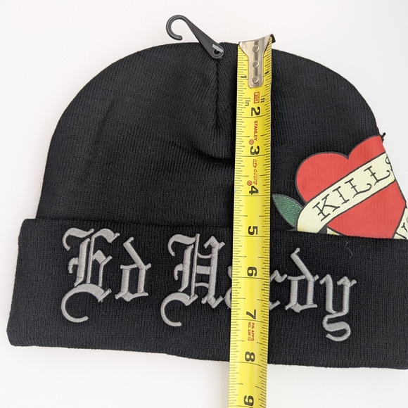 NWT Ed Hardy Adult Black "Love Kills Slowly" Skull Beanie/Chook/Tuque - Picture 5 of 9